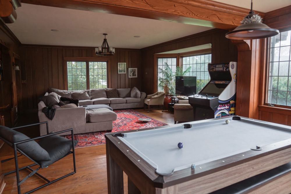Recreation room with pool table at Providence Farm